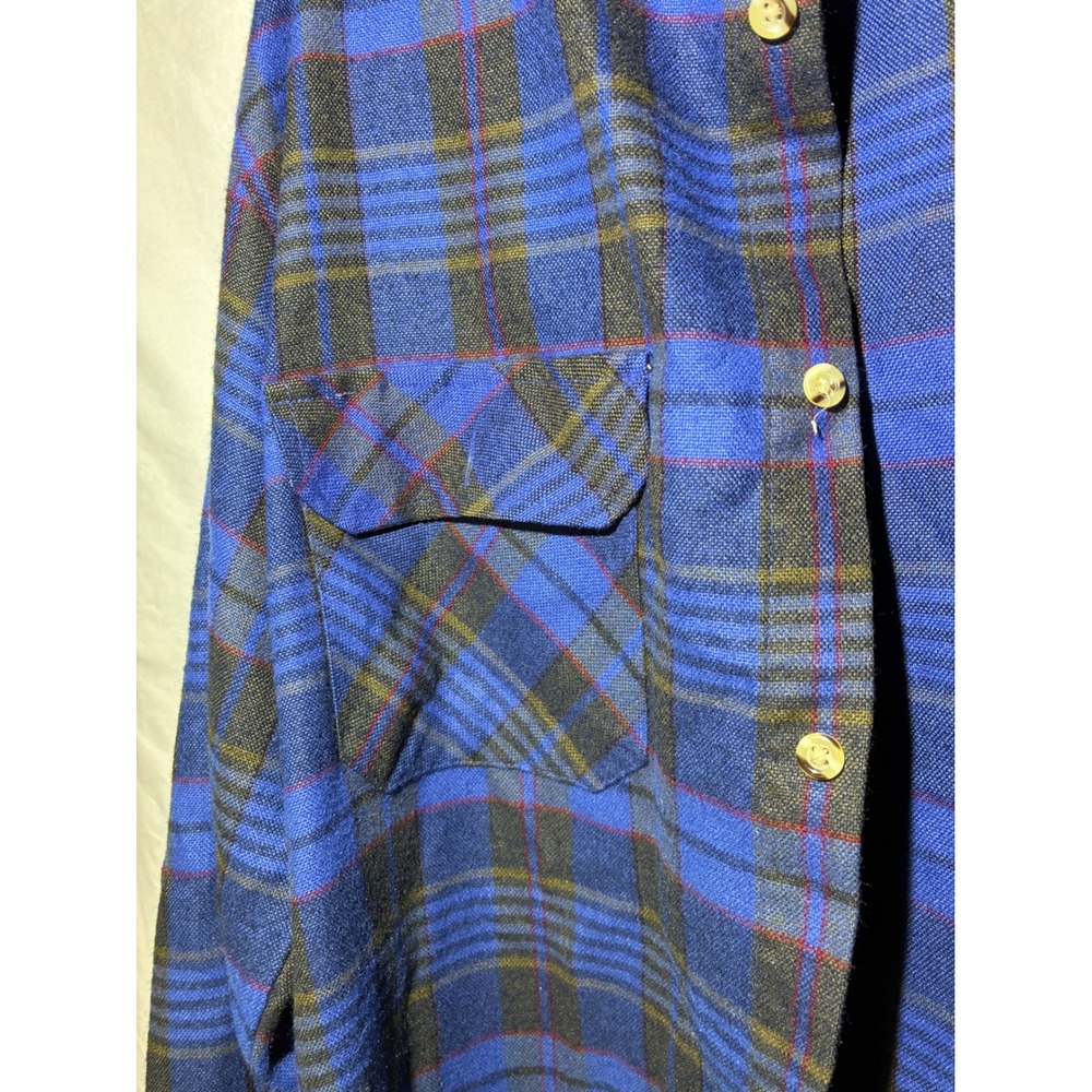 Private Club Mens Blue Black Plaid Flannel Shirt Long Sleeve 100% Acrylic Sz LT - Picture 5 of 7